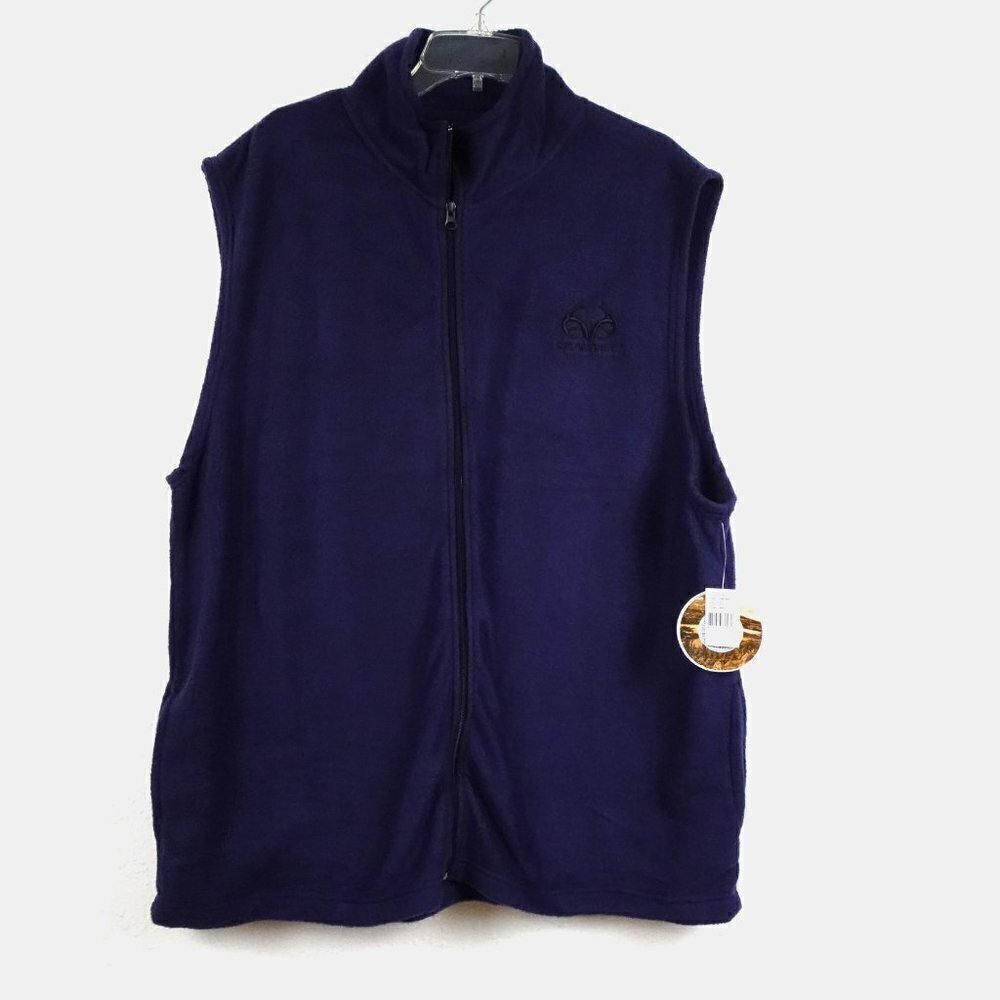 Realtree Fleece Vest Men’s Size 2XL Blue Full Zip Logo Winter Hunting